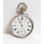 Of Boer War interest: An open faced silver pocket watch, signed G. Warey to the white enamel dial,