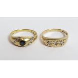 An 18 carat gold sapphire and diamond ring, 3 g gross; with a 9 carat gold stone set ring, 2.5 g