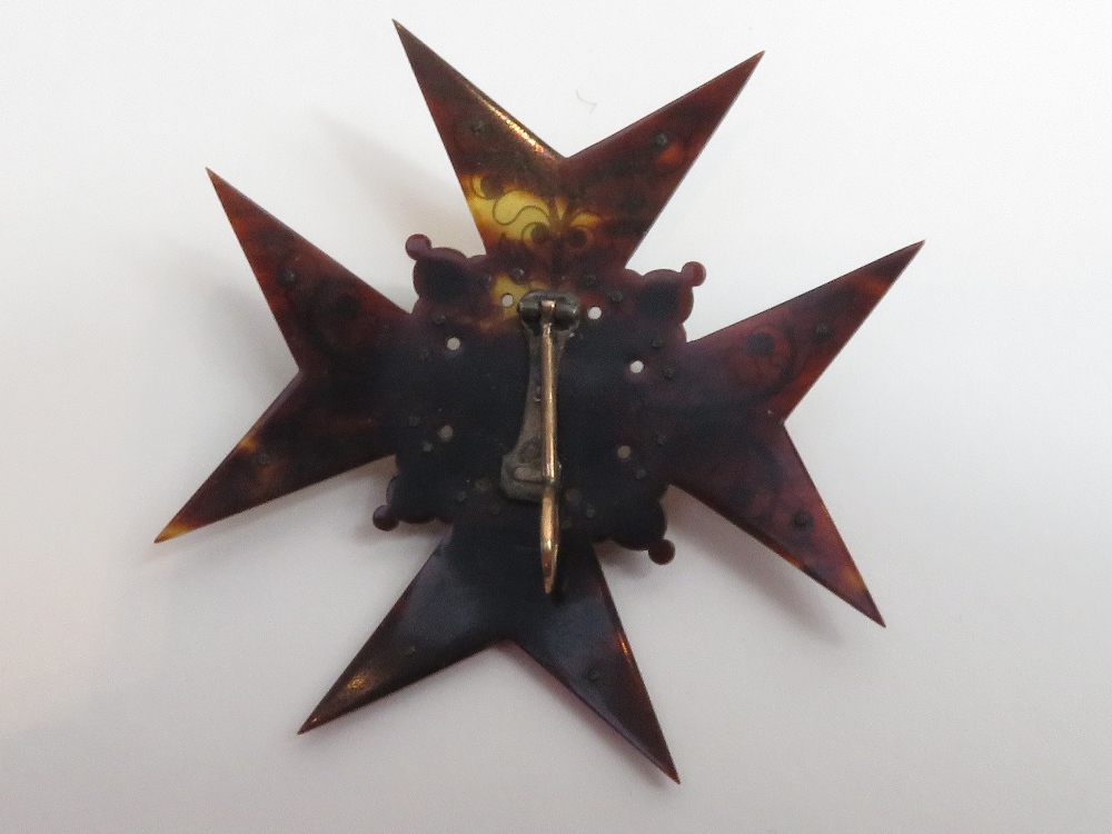 An early Victorian tortoiseshell and wire work Maltese Cross pendant; with a Victorian 12 carat gold - Image 3 of 3