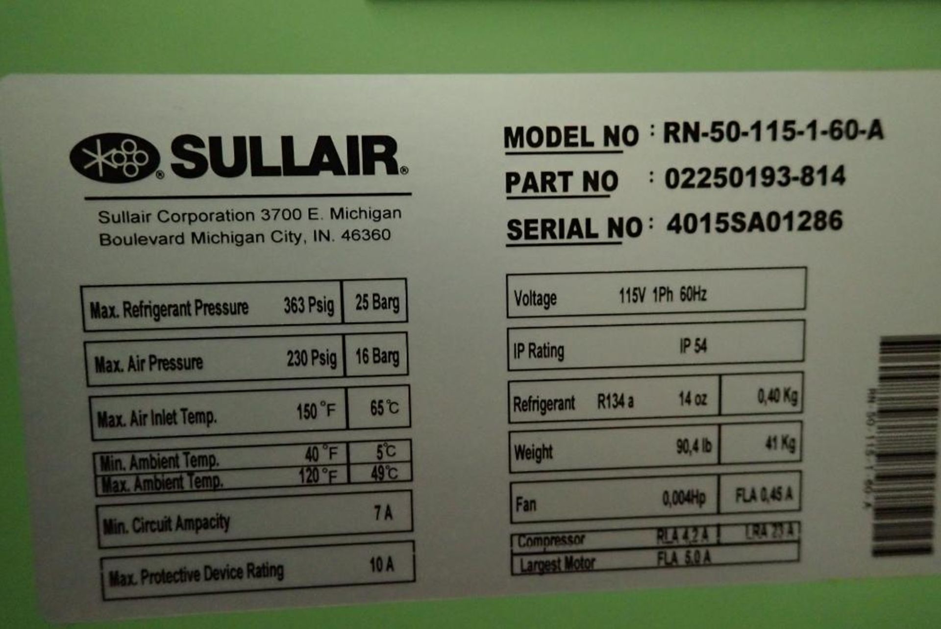 Sullair refrigerated compressed air dryer - Image 4 of 4