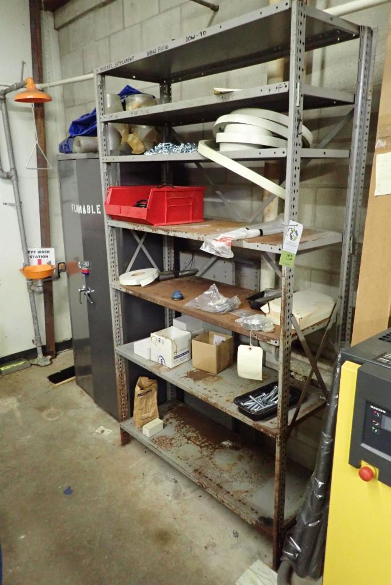 Lot of (2) shelving units and storage cabinets and contents including