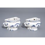 A pair of blue and white flower vases with floral design, Boch, Luxembourg, 18th C.