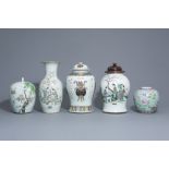 Five Chinese famille rose and qianjiang cai vases, 19th/20th C.