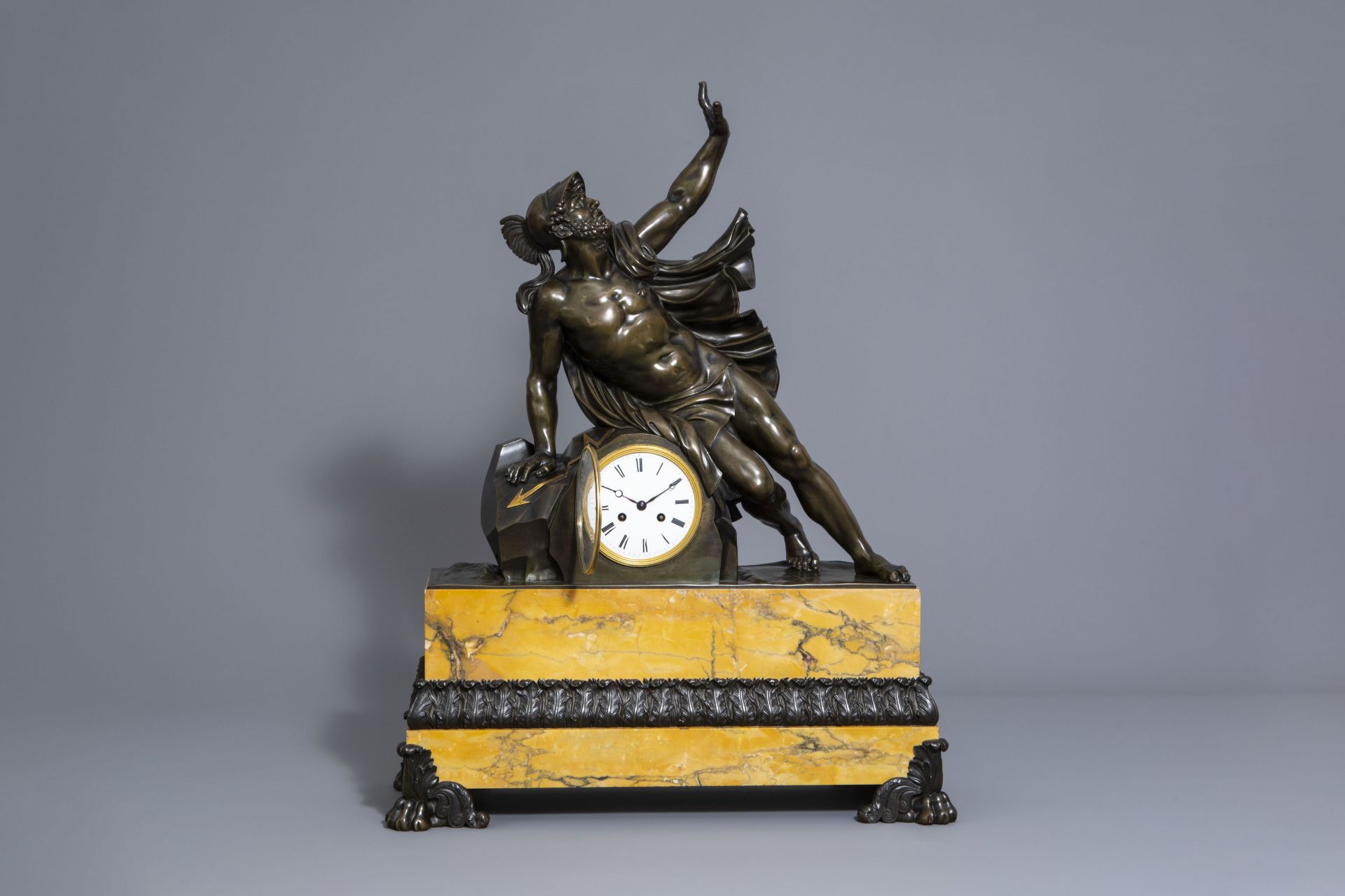 French mantel clock in patinated and gilt bronze and Siena marble, first half of the 19th C. - Image 3 of 9