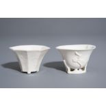 Two Chinese blanc de Chine libation cups, Kangxi