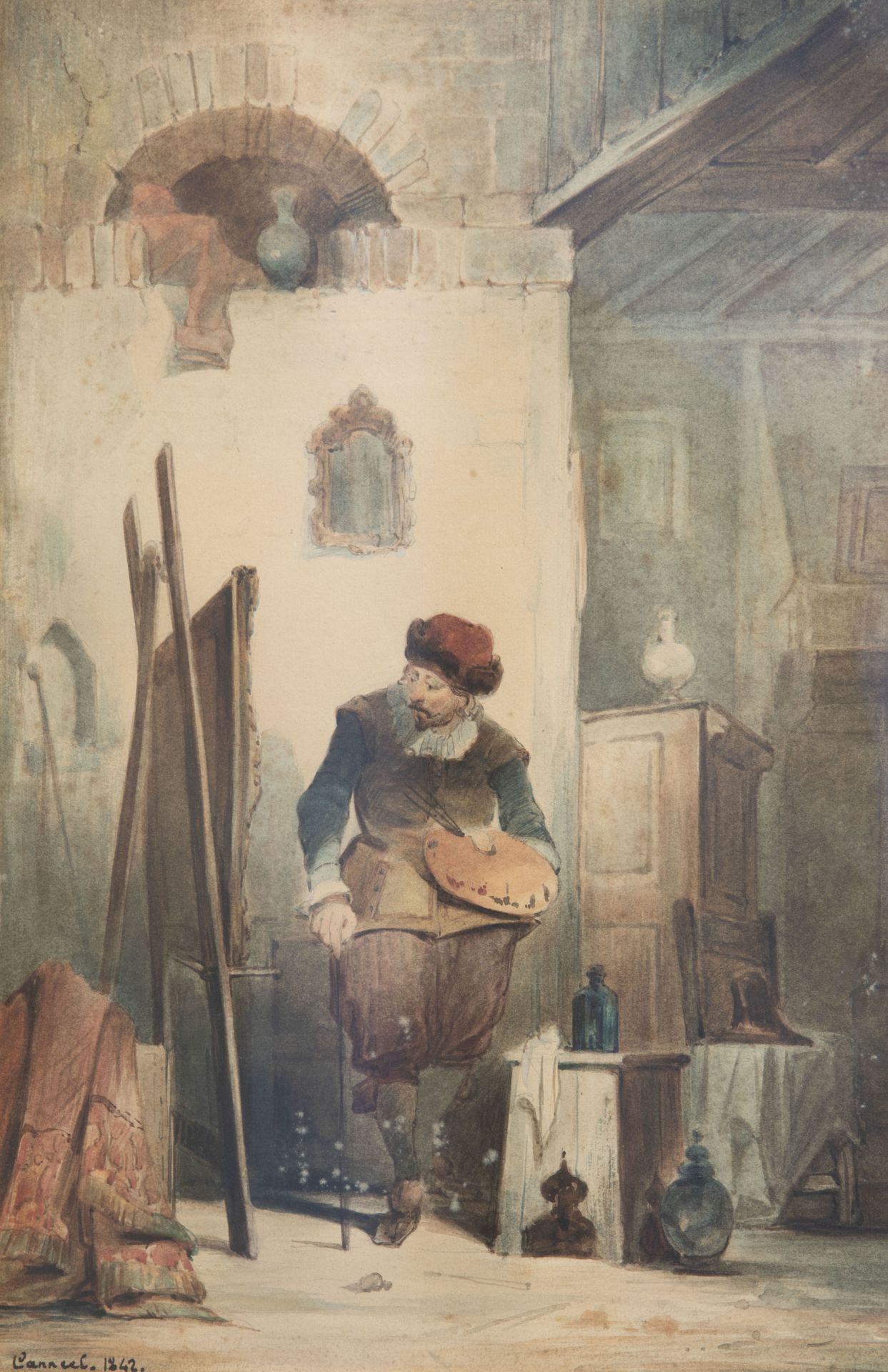 ThŽodore-Joseph Canneel (1817-1892): The painter at work, 1842 & Xavier De Cock (1818-1896): A lady - Bild 2 aus 6