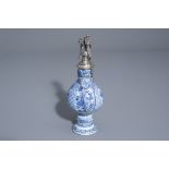A Chinese blue and white silver mounted vase with floral design, Kangxi