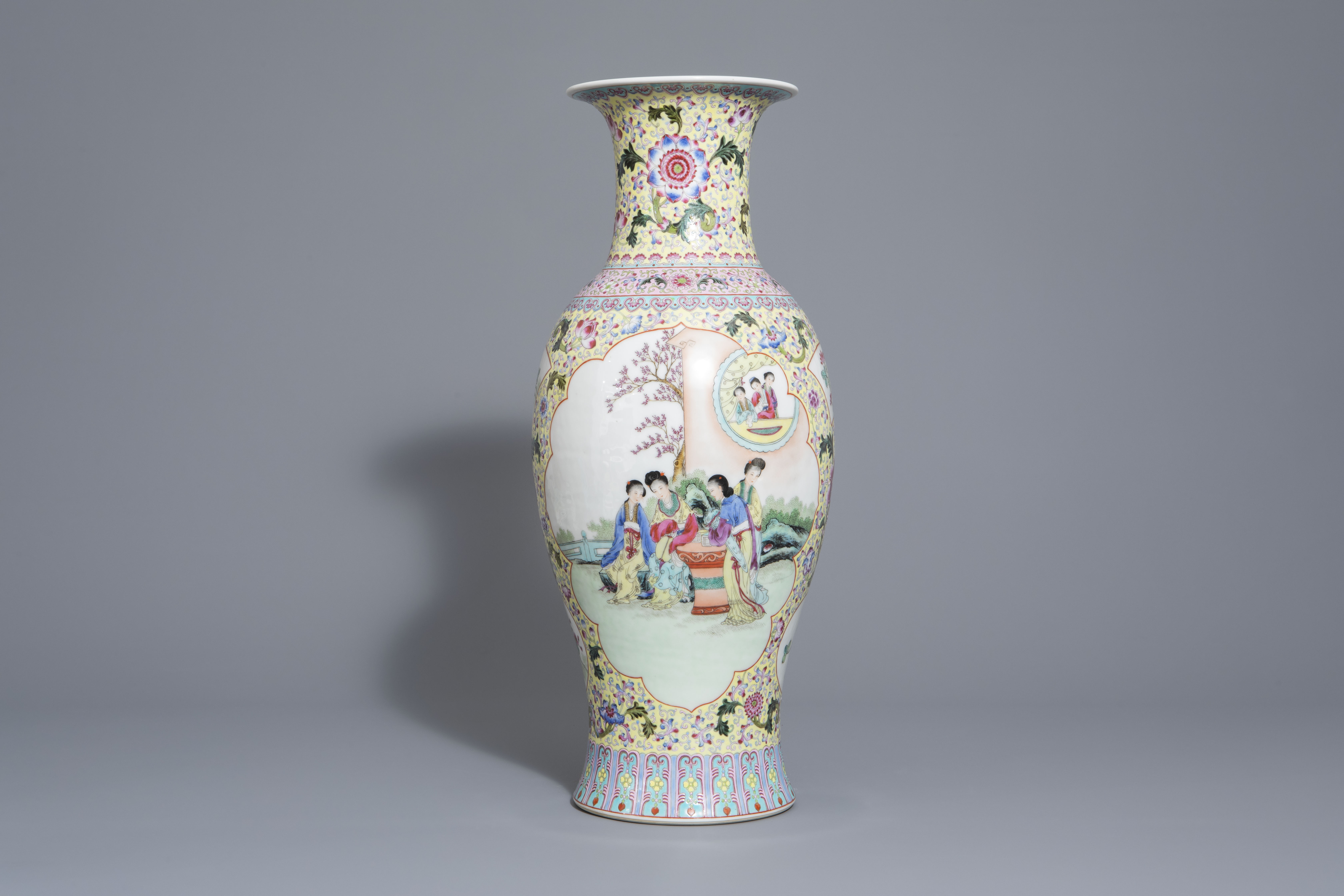 A Chinese famille rose 'ladies' vase and a 'peacock' charger, Qianlong mark, Republic - Image 2 of 9