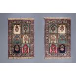 A pair of Oriental rugs with floral design, Kashmir, 20th C.