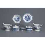 A varied collection of blue and white Worcester soft paste porcelain, England, 18th C.