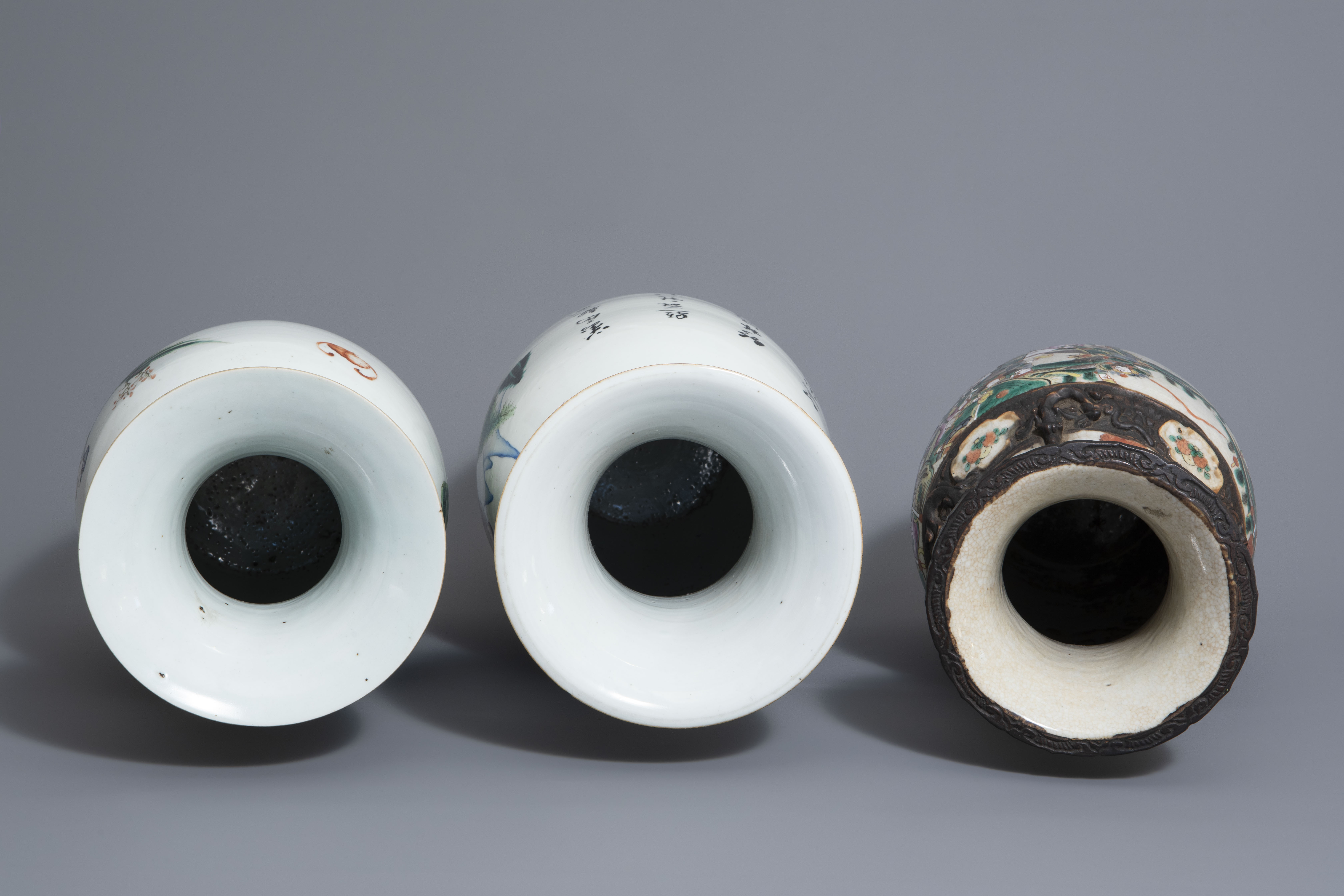 Three Chinese famille rose and Nanking crackle glazed vases, 19th C. - Image 6 of 7