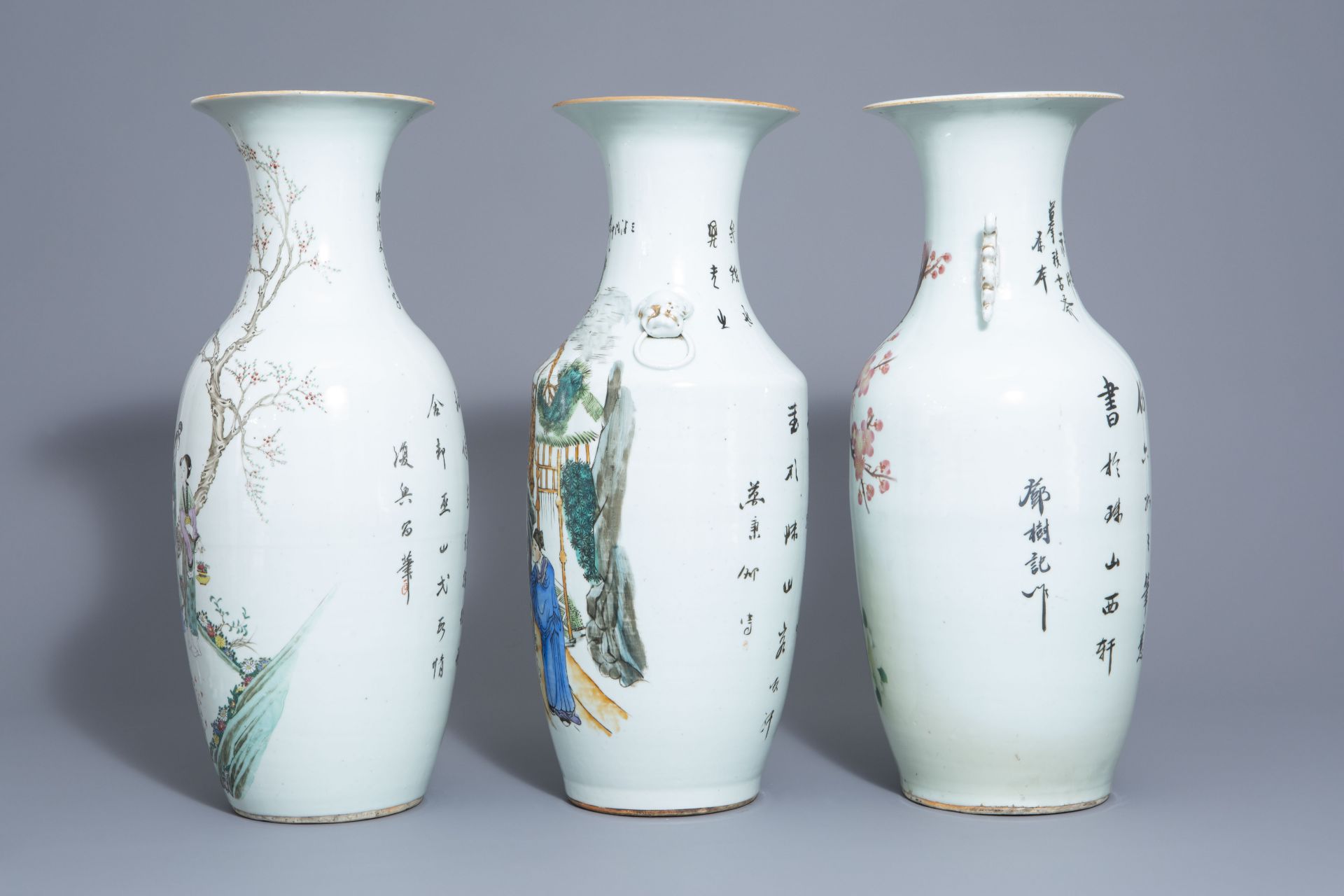 Three Chinese famille rose vases with different designs, 19th/20th C. - Image 4 of 6