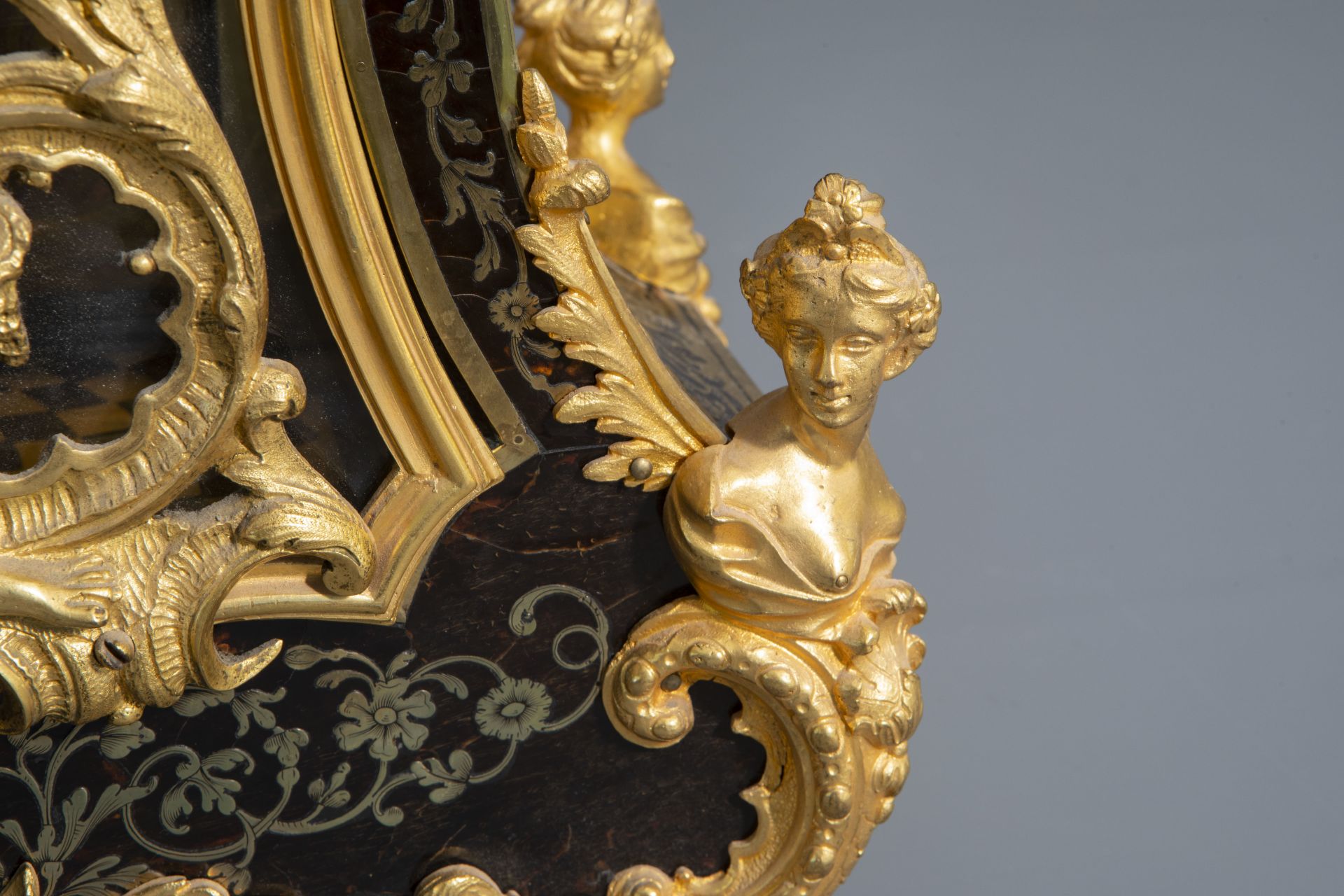 French gilt bronze tortoise & brass marquetry Boulle cartel clock, Cailliard ˆ Paris, 18th/19th C. - Image 11 of 21