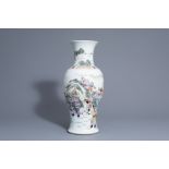 A Chinese famille rose 'hunting scene' vase, 20th C.