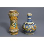 An Italian maiolica pharmacy bottle and an albarello dated 1667, Caltagirone, 17th C.