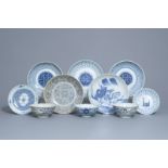 Seven Chinese blue and white plates and three bowls, incl. the Diana Cargo shipwreck wares, 19th C.