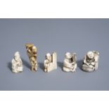 Five Japanese ivory netsuke with scenes from daily life, 19th/20th C.