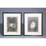 Max Moreau (1902-1992): Two men's portraits after Rembrandt, charcoal on paper, dated 1917