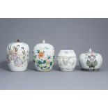 Four Chinese famille rose jars and covers with different designs, 19th/20th C.
