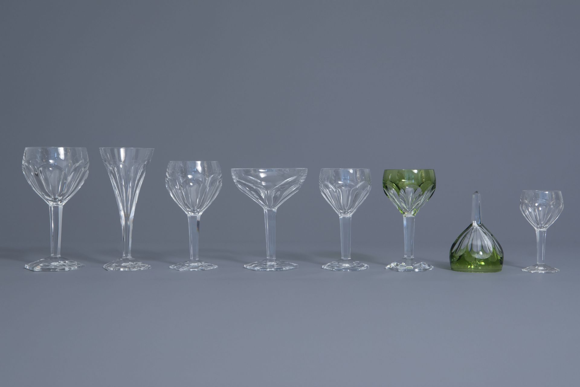 A collection of crystal cut champagne, water, whine and liquor glasses, Val-Saint-Lambert, 20th C. - Image 2 of 9