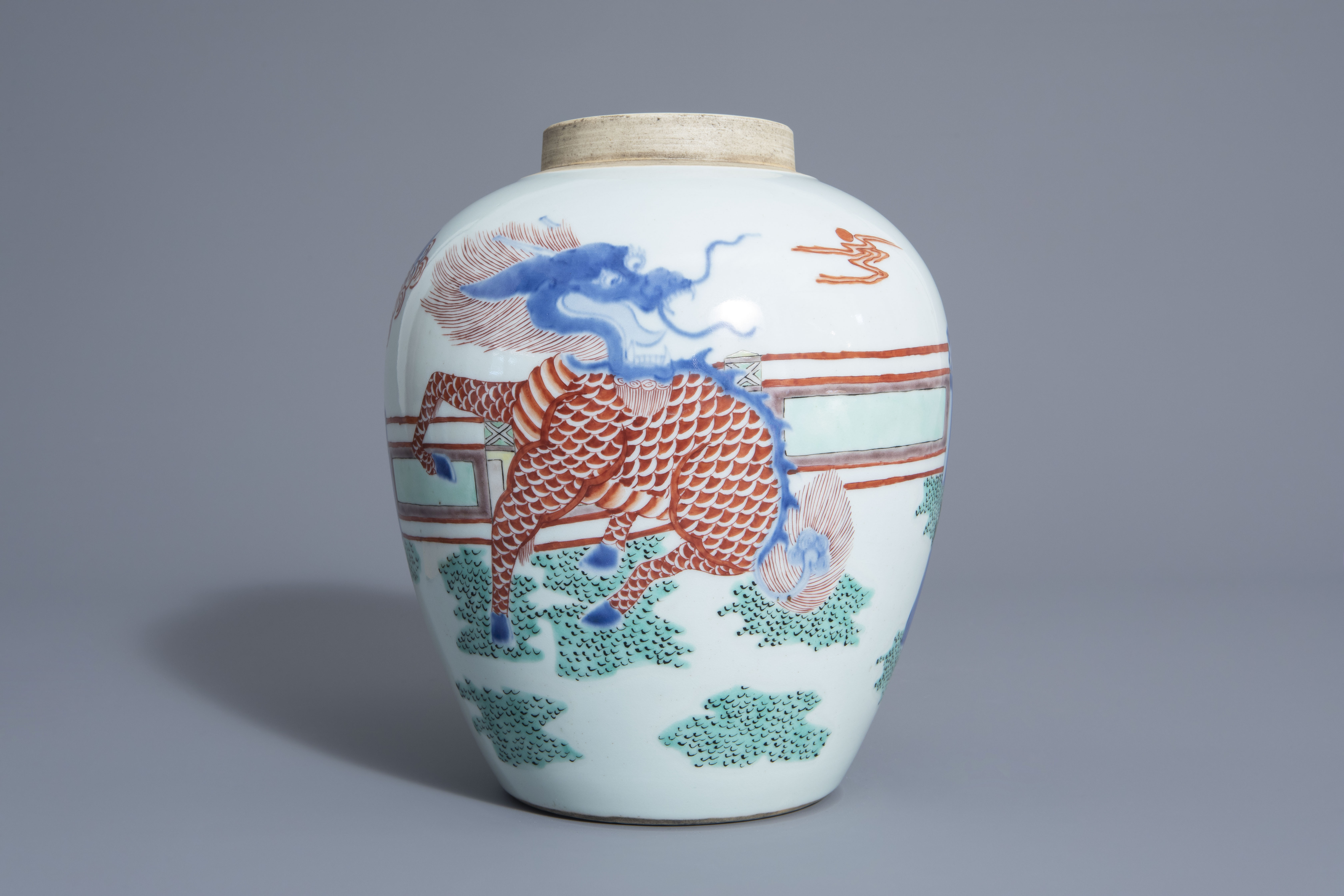 A Chinese wucai vase with a qilin, 20th C. - Image 2 of 7