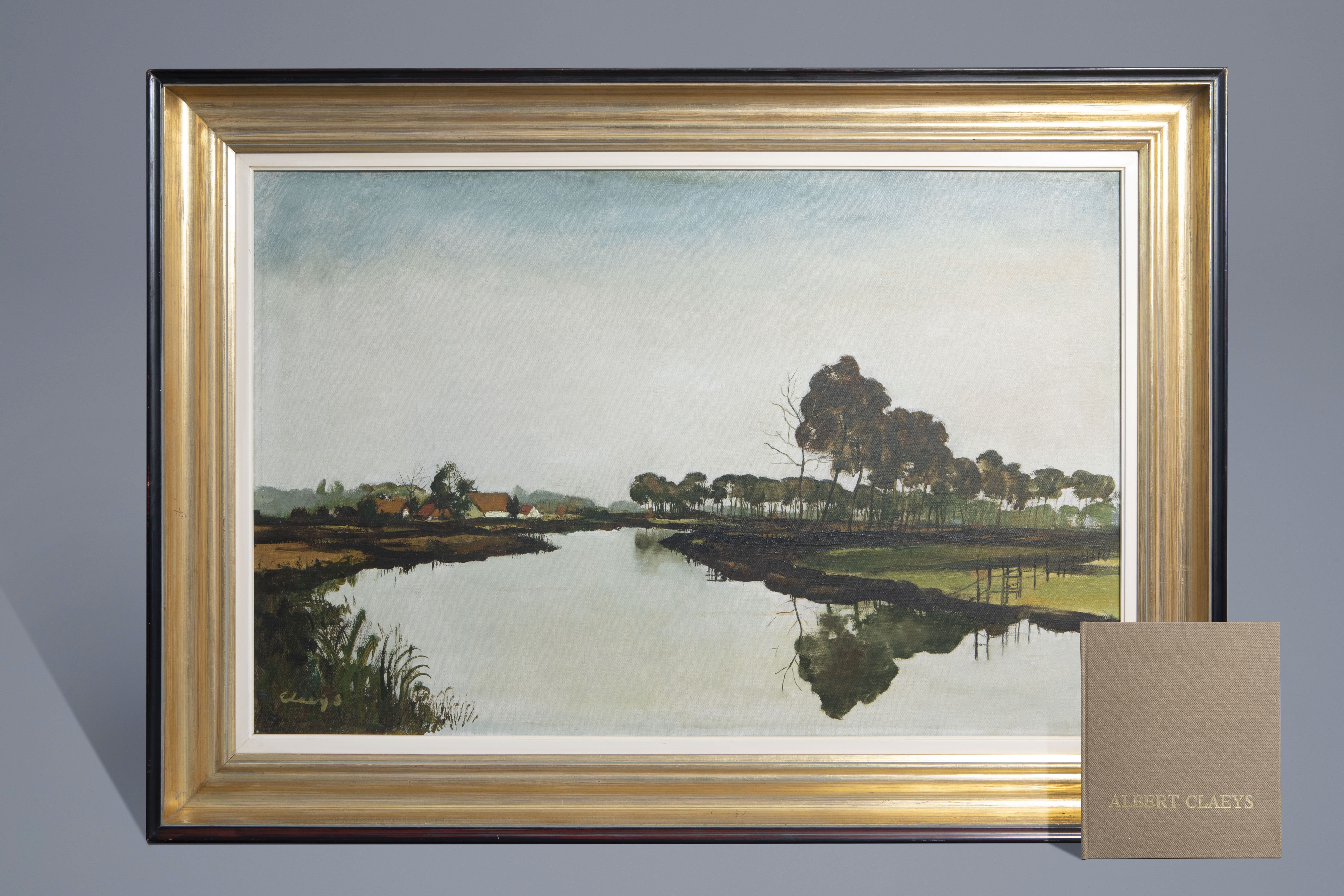 Albert Claeys (1889-1967): A Leie landscape, oil on canvas, with accompanying monograph - Image 2 of 7