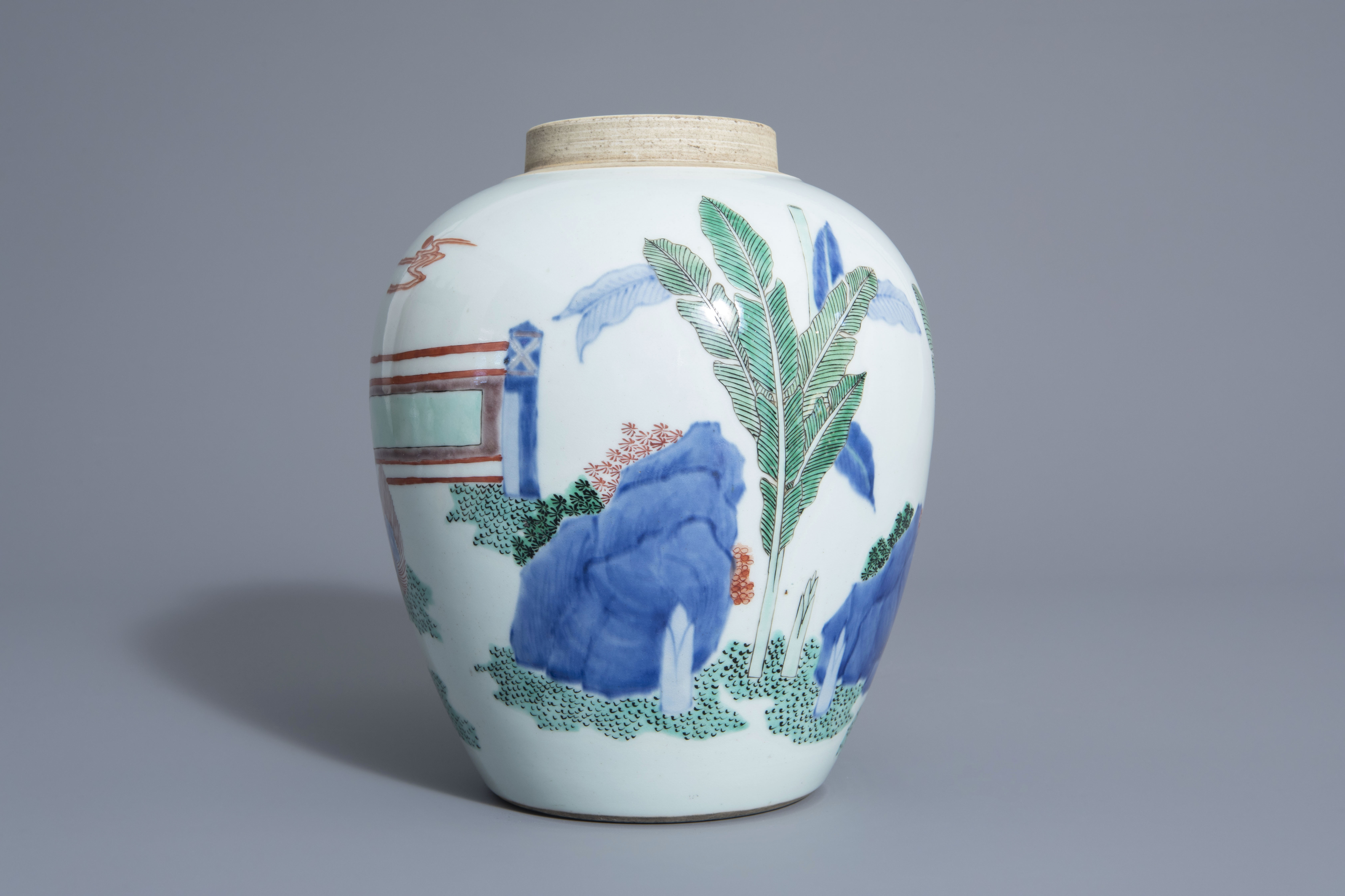 A Chinese wucai vase with a qilin, 20th C. - Image 5 of 7