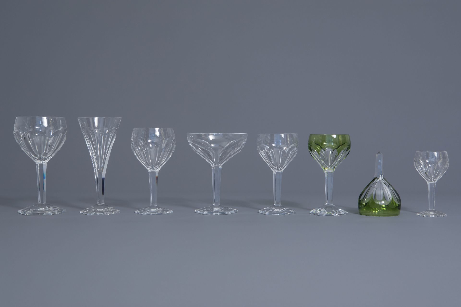 A collection of crystal cut champagne, water, whine and liquor glasses, Val-Saint-Lambert, 20th C. - Image 4 of 9