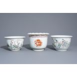 Three Chinese famille rose and qianjiang cai jardinires with different designs, 19th/20th C.