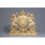 A gilt metal wall plaque with the motto of the Belgian state 'L'union fait la force', 19th/20th C.