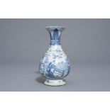 A Chinese blue and white vase with go players, 19th/20th C.