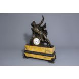 French mantel clock in patinated and gilt bronze and Siena marble, first half of the 19th C.