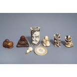 Six Japanese bone and boxwood netsuke with different designs, 19th/20th C.