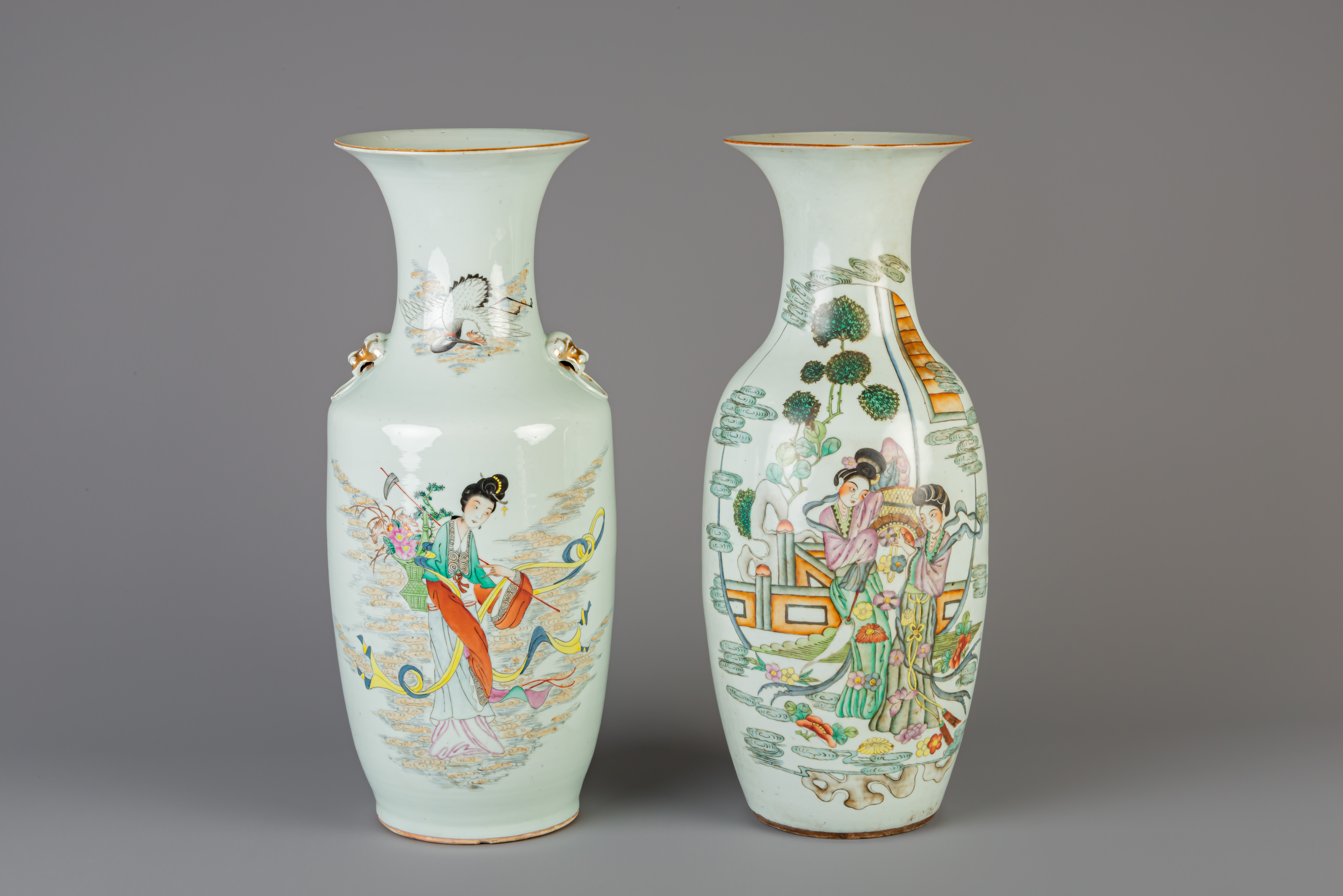 Two Chinese famille rose vases with different designs, 19th/20th C.