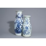 Two Chinese blue and white vases with mythological animals, 19th C.