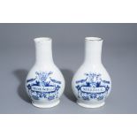 A pair of Dutch Delft blue and white pharmacy bottles, 18th C.