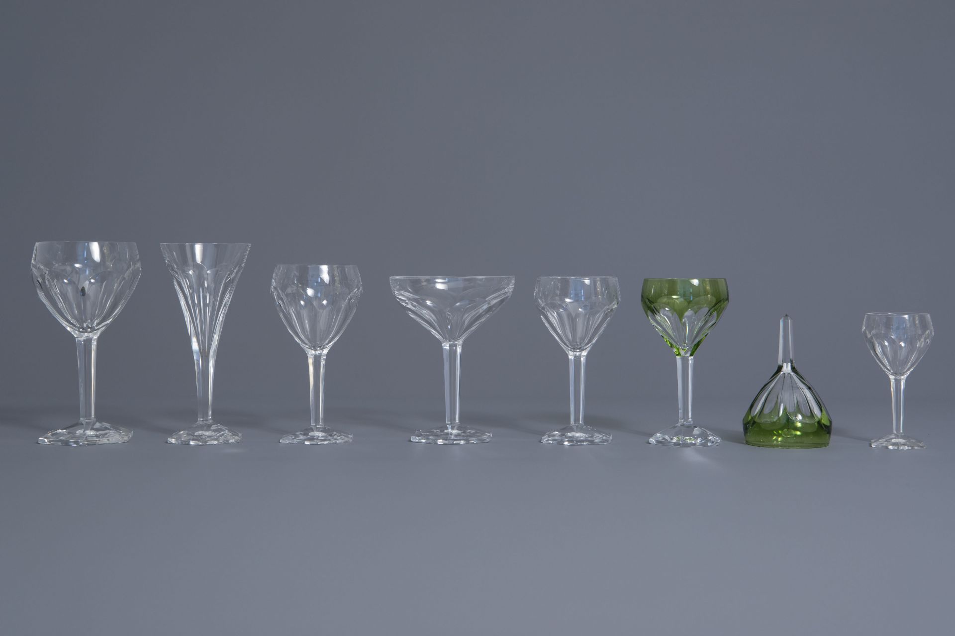 A collection of crystal cut champagne, water, whine and liquor glasses, Val-Saint-Lambert, 20th C. - Image 5 of 9