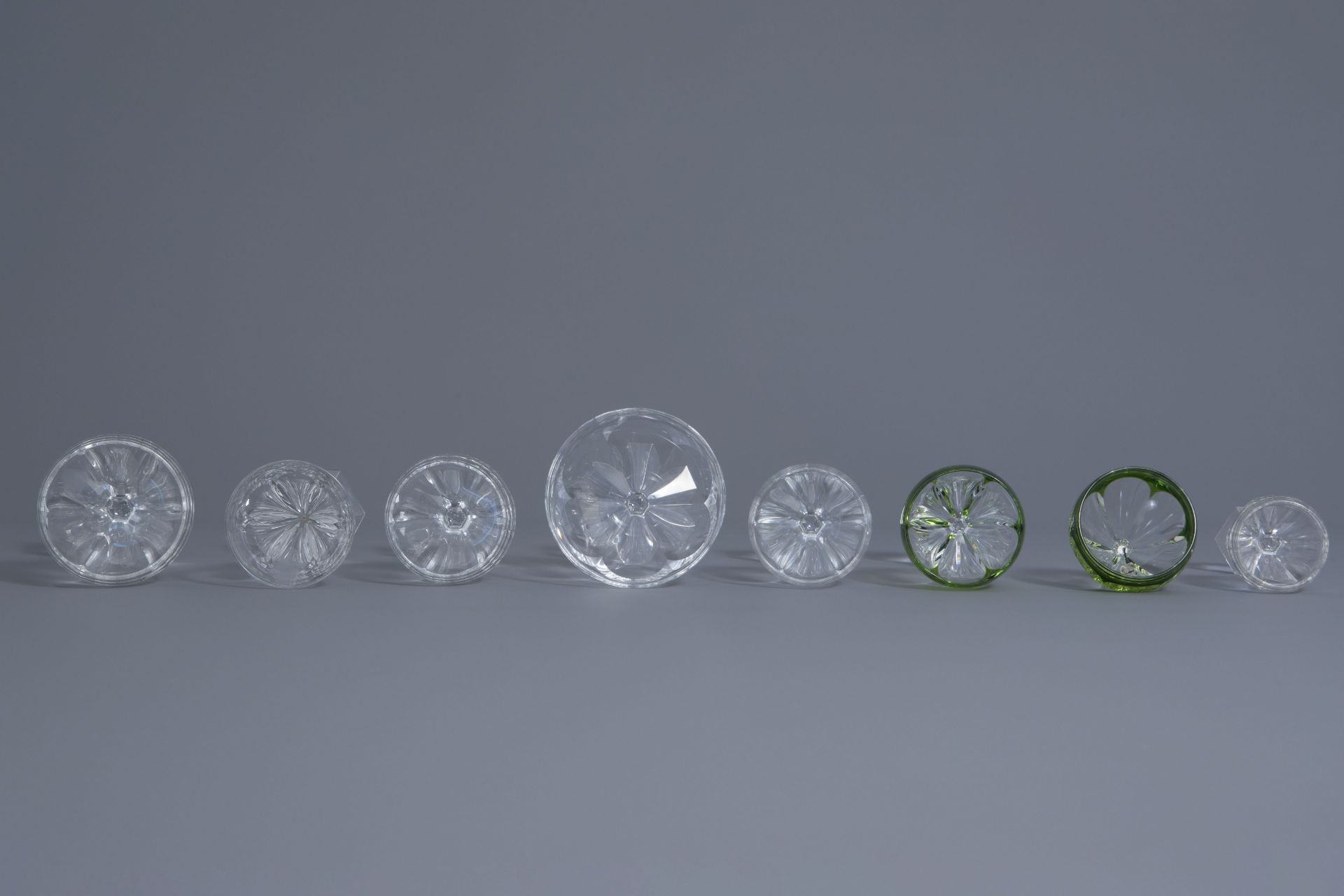 A collection of crystal cut champagne, water, whine and liquor glasses, Val-Saint-Lambert, 20th C. - Image 6 of 9