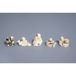 Five Japanese ivory netsuke with scenes from daily life, 19th/20th C.