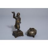 A Chinese bronze incense stick holder and a censer, Qing