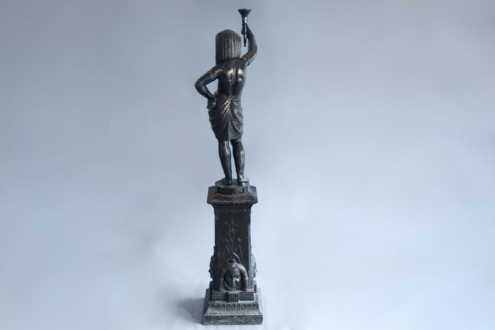 A cast iron figure on a pedestal of an Egyptian with torch, style of Val d'osne, France, about 1900 - Bild 3 aus 12