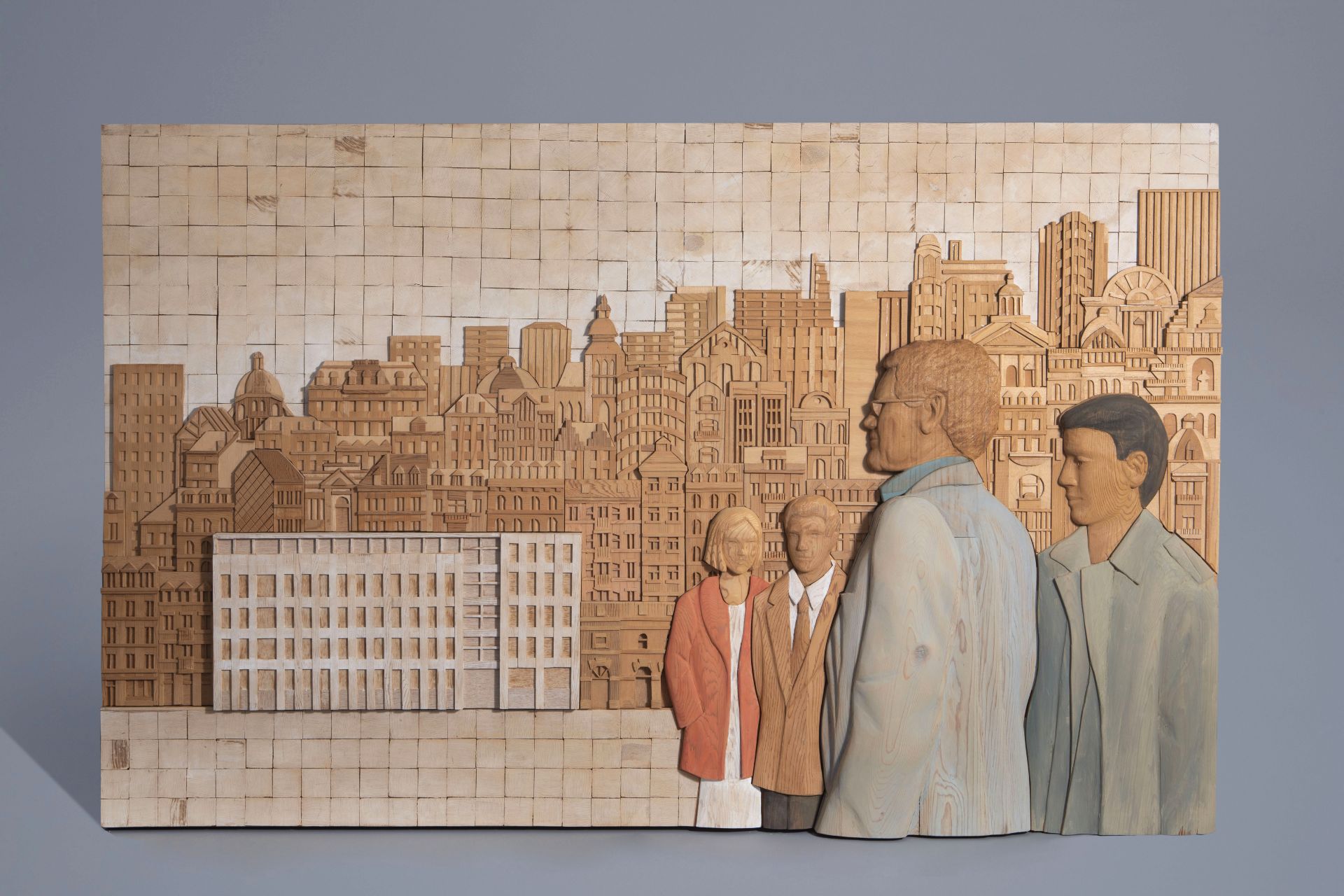 Yves Bosquet (1939): City life, polychrome painted wood sculpture, with accompanying monograph - Image 2 of 14