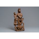 A Chinese carved stone 'Guanyin and attendant' group, Ming/Qing