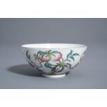 A Chinese famille rose 'nine peaches and crane' bowl, Guangxu mark, 19th/20th C.