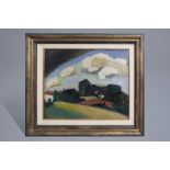 Gustave De Smet (1877-1943): 'Landschap met hoeven', oil on board, 1917