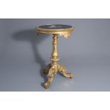 A gilt wood tripod side table with pietra dura top with floral design, France or Italy, 19th C.