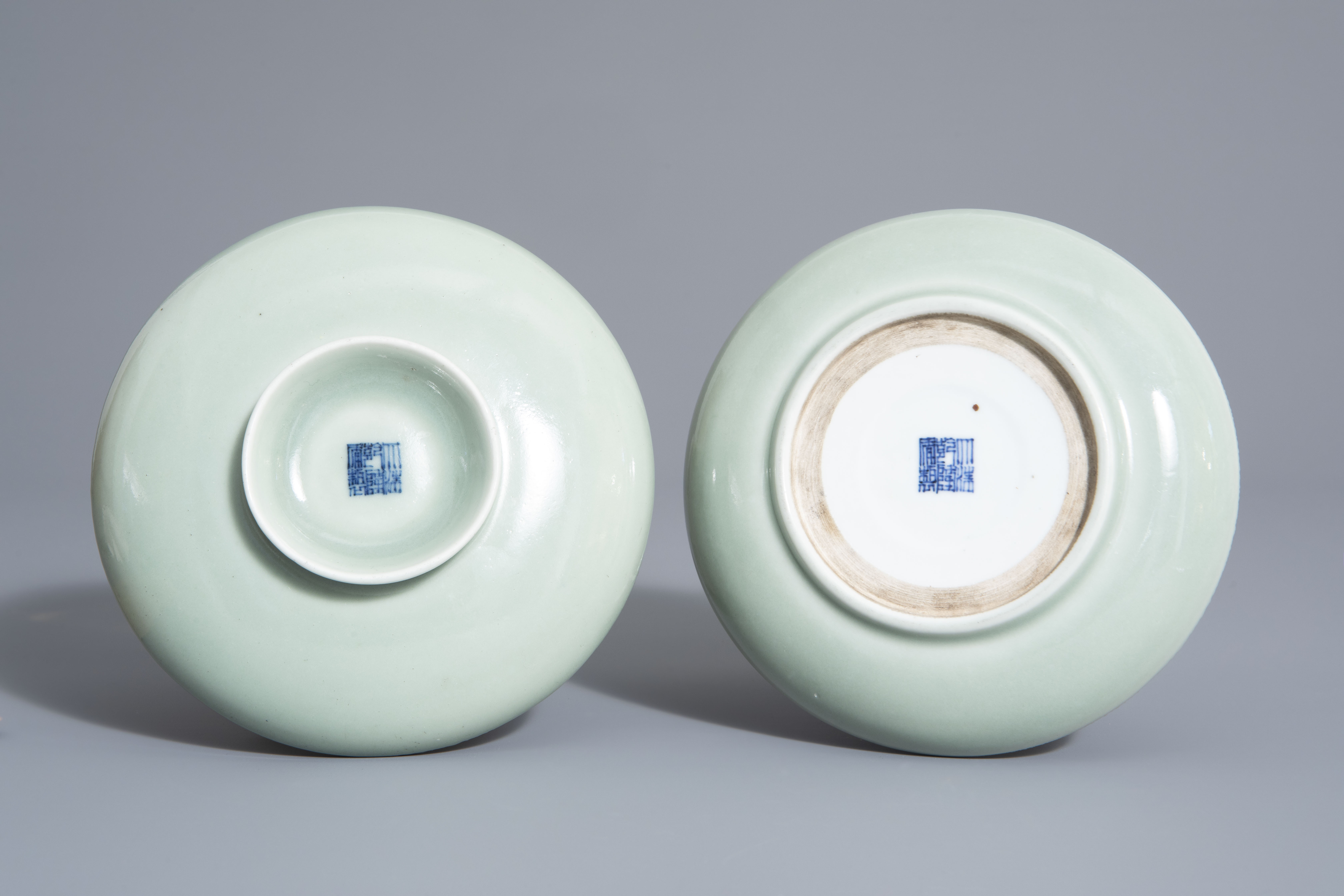 A Chinese celadon spice box, Qianlong mark, 19th C. - Image 7 of 12