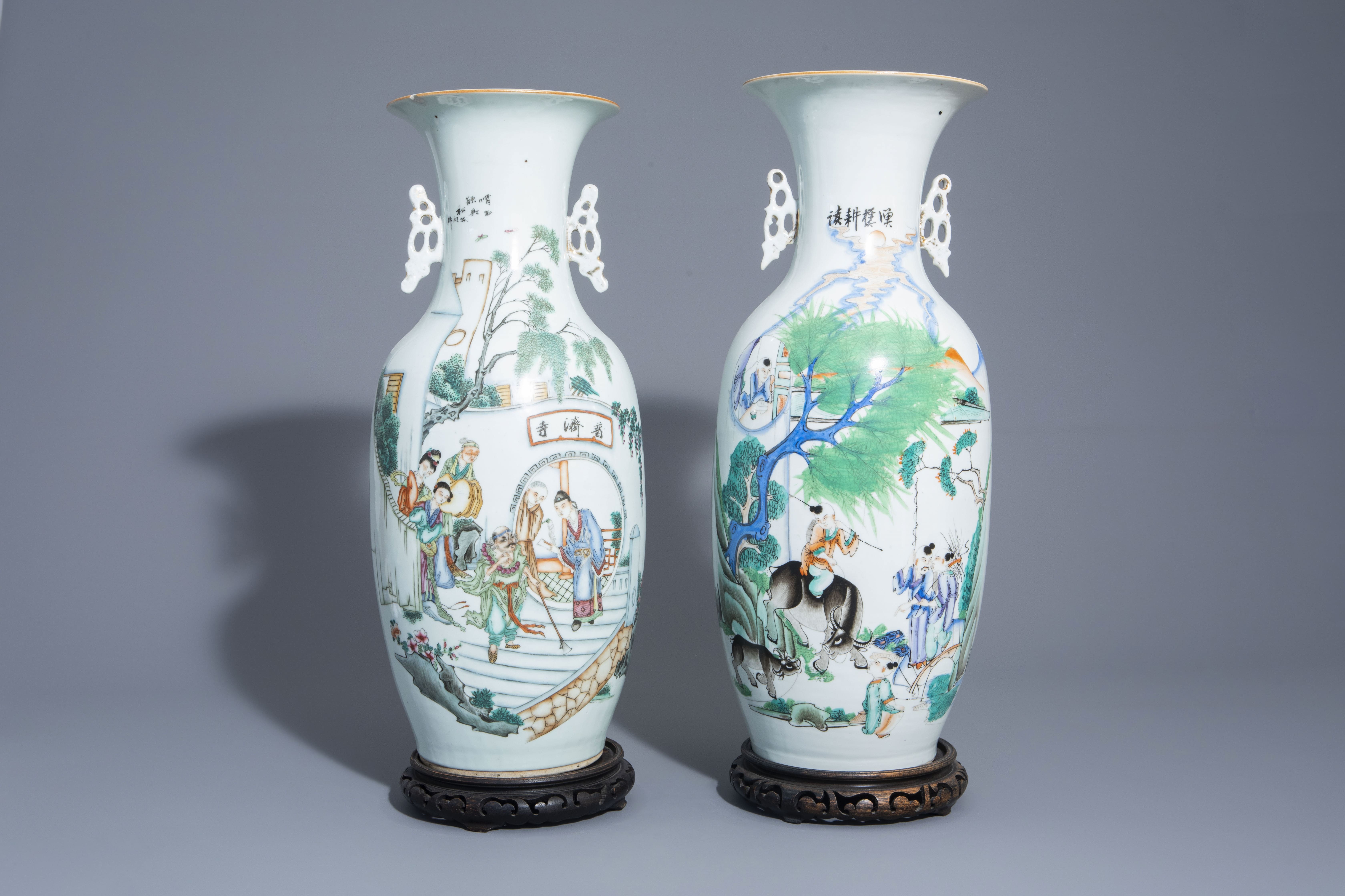 Two Chinese famille rose vases with figures, 19th/20th C.