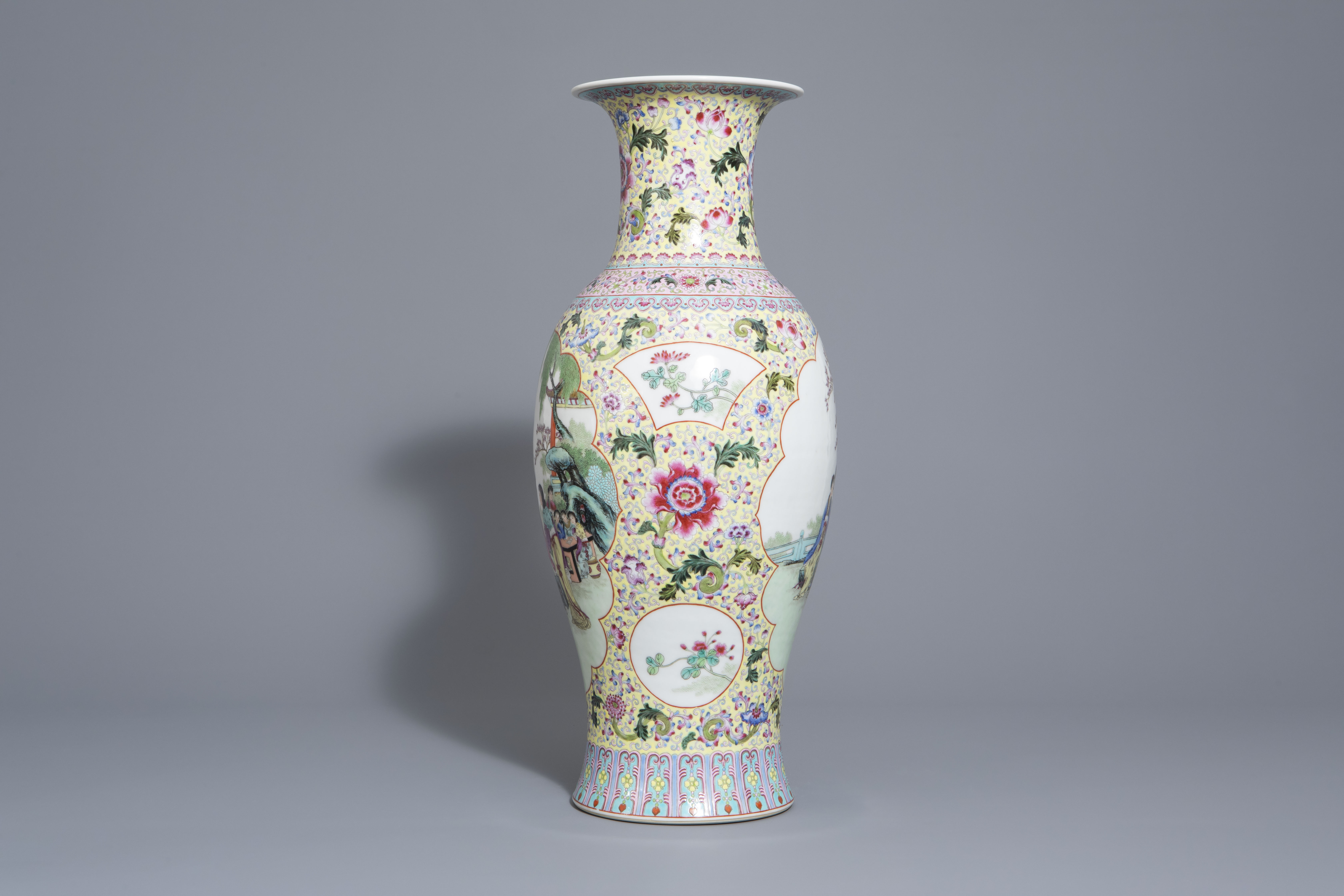 A Chinese famille rose 'ladies' vase and a 'peacock' charger, Qianlong mark, Republic - Image 3 of 9