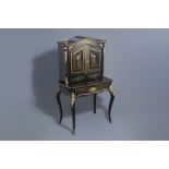 A French ebonised wooden brass inlaid & gilt bronze bonheur du jour, Napoleon III, 19th/20th. C.